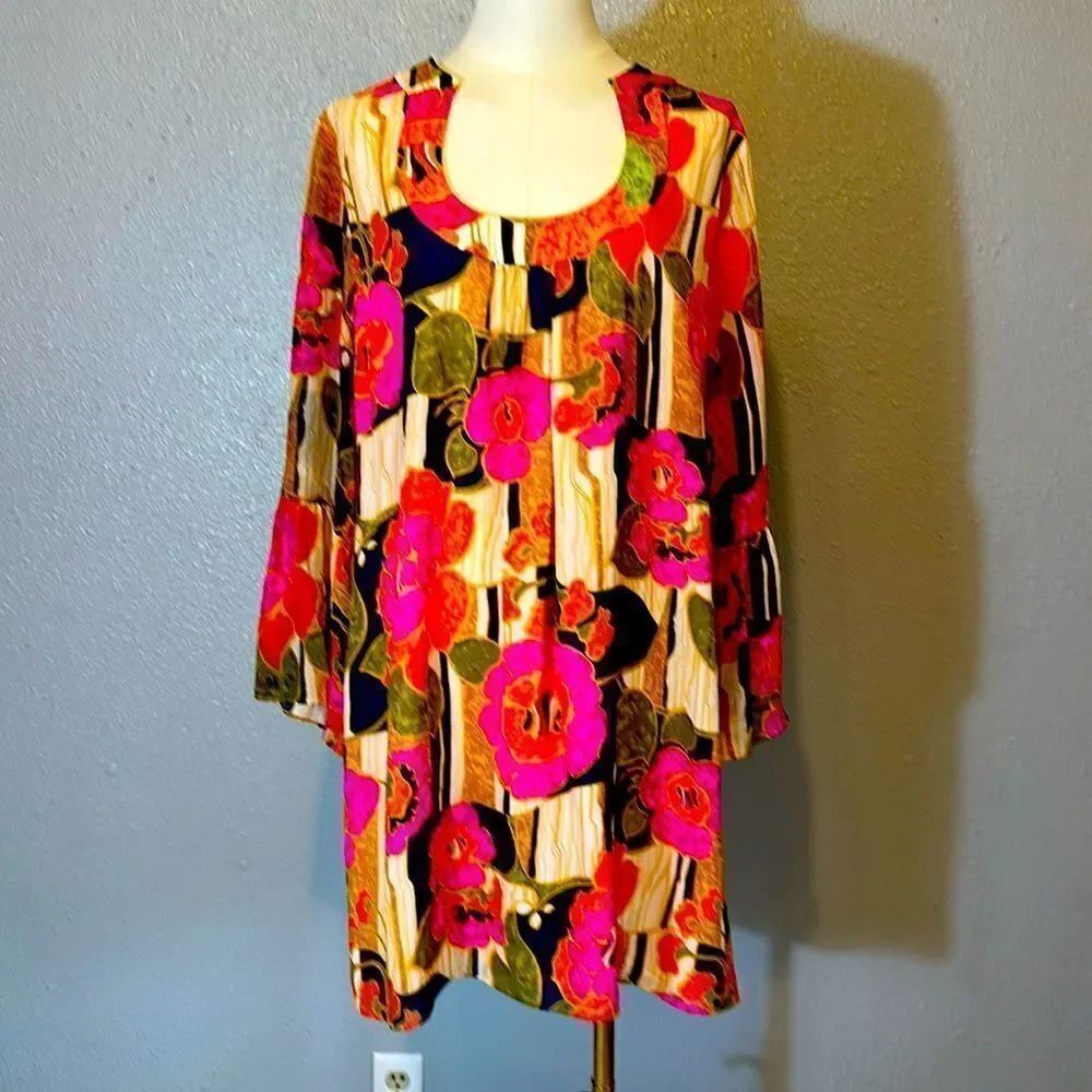 Trina Turk floral dress with bell sleeves size 12